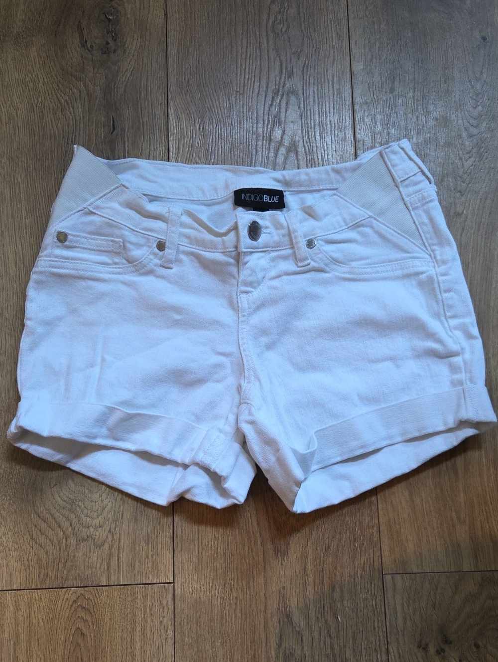 Maternity Stretch Indigo Blue White Cuffed Denim Shorts
